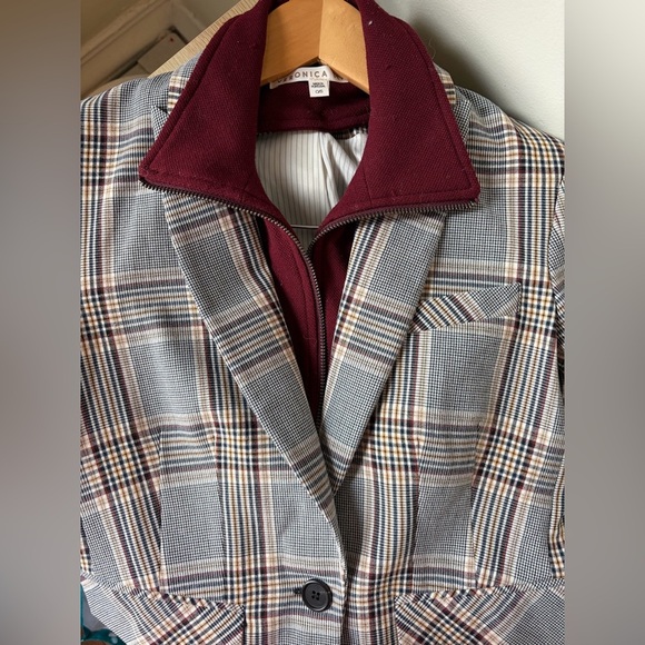 Veronica Beard Steele Dickey Plaid Jacket Blazer w/ maroon Dickey insert size 0 - Picture 8 of 14